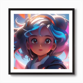 Anime Girl With Blue Hair Art Print