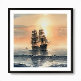 Sailing Ship At Sunset Art Print