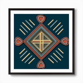 Abstract Egyptian Motif Pattern Design inspired by the Nubian Culture With Dark Blue Green Background  Art Print