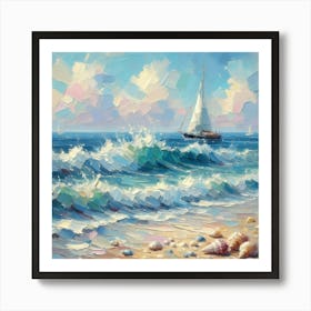 Sailboat On The Sea, Acrylic Painting Style 2 Art Print