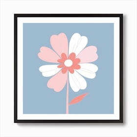 A White And Pink Flower In Minimalist Style Square Composition 211 Art Print