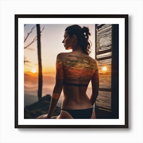 Sunset Portrait Of Woman In Bikini Art Print