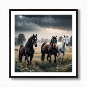 Field Landscape With Horses On It Mysterious (1) Art Print