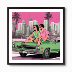 Man And Woman In Car Art Print