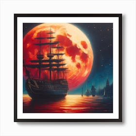 Full Moon Ship Art Print