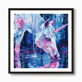 Unicorn Drinking Water Art Print