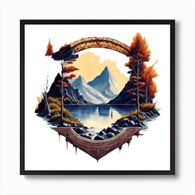 Scenic Mountain Landscape With Trees And Water Art Print