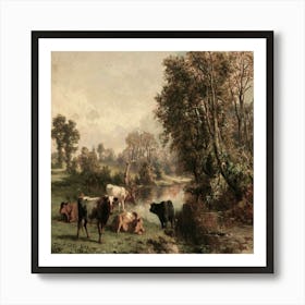 Cows By A Stream Art Print