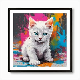 White Kitten Painting Art Print