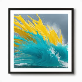 Blue And Yellow Splash  Abstract Painting Art Print