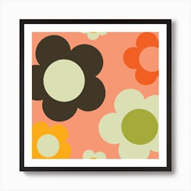 Bold Retro Floral Pink Square Art Print