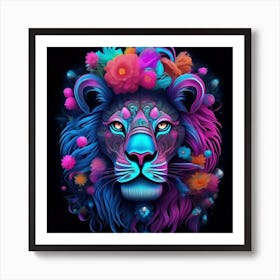 Lion With Flowers 1 Art Print