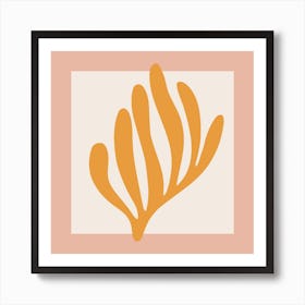 Yellow Leaf On Pink Inspired By Matisse Square Art Print