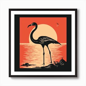 Retro Bird Lithograph Greater Flamingo 2 Art Print