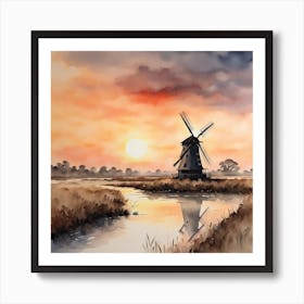 across the Norfolk Broads at sunset Art Print