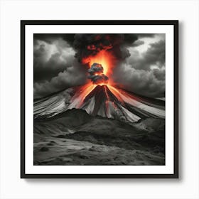 Black And White Image Of A Volcano 1 Art Print