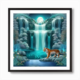 Tiger In A Waterfall 3 Art Print