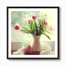 Valentine'S Day Tulips Flowers Vase Bouquet Window Art Print