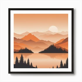 Misty mountains background in orange tone 41 Art Print