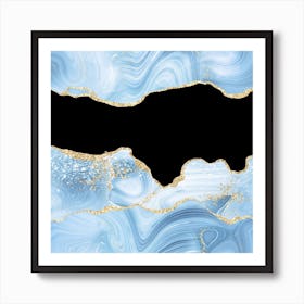 Blue & Gold Glitter Agate Texture 03 Art Print