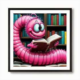 Pink Worm Reading A Book Art Print