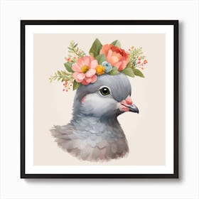 Floral Baby Pigeon Nursery Illustration (23) Art Print