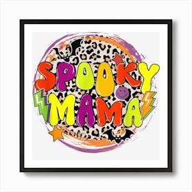 Retro Groovy Vintage Spooky Mama Leopard Circle Halloween Art Print