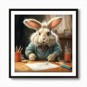 Rabbit At The Desk 6 Art Print