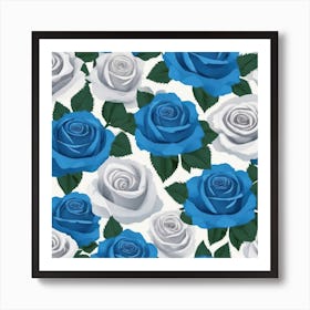 Blue And White Roses Art Print