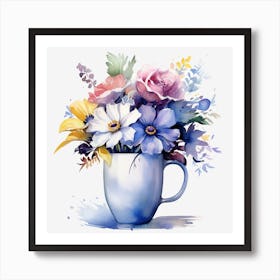 Watercolor Flowers In A Cup Art Print