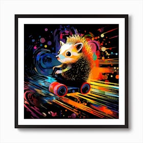 Hedgehog On Skateboard Splash Colors Art Print