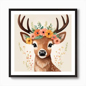 Floral Baby Elk Nursery Illustration (15) Art Print