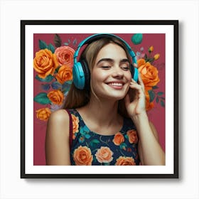 Young Woman Listening To Music 1 Art Print