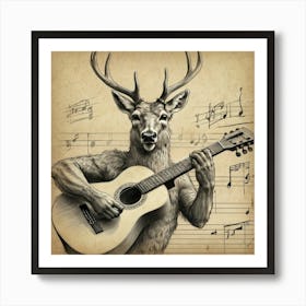 Deer Playing Guitar 1 Art Print