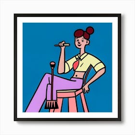 Student Woman Sitting On A Chair Art Print