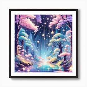 A Fantasy Forest With Twinkling Stars In Pastel Tone Square Composition 413 Art Print