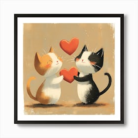 Charming Cartoon Cats Exchange Heart 2 Art Print