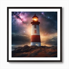 Lighthouse In Space Art Print