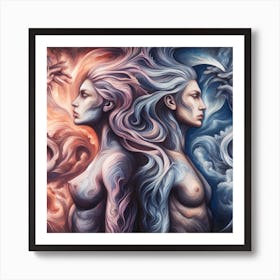 Two Women In The Sky 1 Art Print