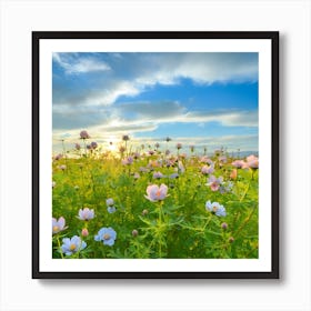 Field Of Flowers At Sunset Art Print