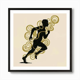 Resilient Silhouettes: Dark Fantasy Art with Gold Botanical Patterns - Anime, Ukiyo-e, and More Art Print