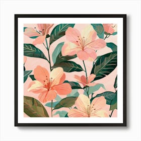 Pink Floral Wallpaper Art Print