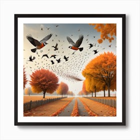 Autumn Birds In The Park 1 Art Print