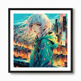 Anime Girl In The City Art Print