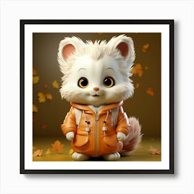 Cute Cat In Orange Jacket Art Print