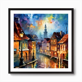 Street Scene At Night Art Print