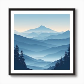 Misty mountains background in blue tone 51 Art Print