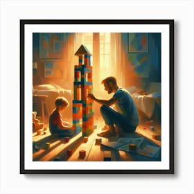 Father And Son Building Blocks Art Print