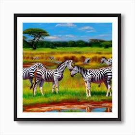 African Plain With Zebras Art Print