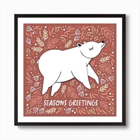 Christmas Bear Brown Square Illustrated Art Print